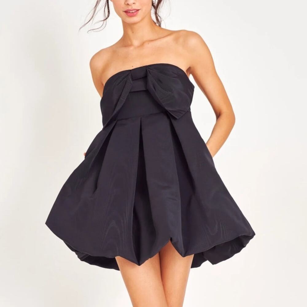 LoveShackFancy Kerrigan Bow Top Strapless Minidress black size 12